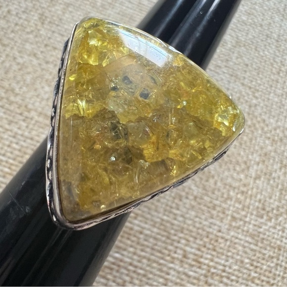 New Lemon Crackle Quartz Crystal Stone Silver Overlay Ring Size 6.75 - Picture 5 of 9